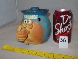 Vintage Rare Stoneware Pottery Clay 3/d Ugly/funny Face " Garlic " Covered Pot