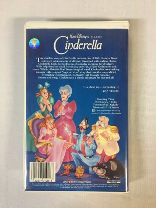 VHS Walt Disney ' s Cinderella Black Diamond Classic Animated VHS,  1988 RARE 410 2