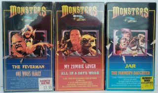 3 Htf Vhs Horror Tapes Monsters My Zombie Lover,  Jar,  Feverman Rare Oop - Read