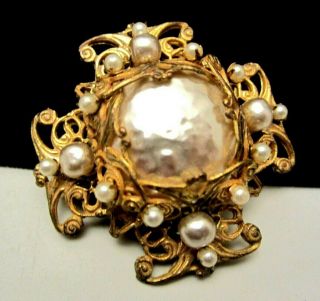 Rare Vintage 2” Signed Miriam Haskell Faux Pearl Maltese Cross Brooch Pin A9