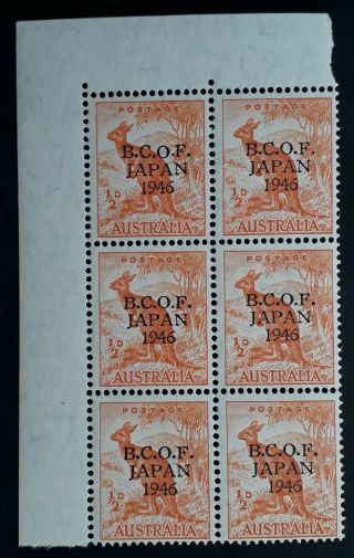 Rare 1946 Australia Blk 6x1/2d Orange Stamps B.  C.  O.  F.  Japan 1946 O/p Muh