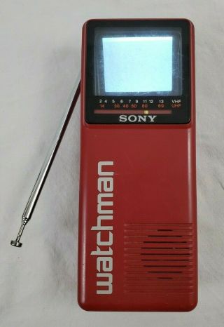 Vintage/rare Red Sony Watchman Fd - 10a Uhf/vhf Black & White Portable Tv