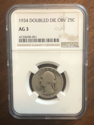 1934 Washington Quarter Double Die Obverse Ngc Ag 3 Very Rare Ddo