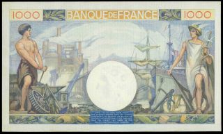 FRANCE 1000 FRANCS COMMERCE ET INDUSTRIE 1940 VF,  /aXF RARE NOTE NO PIN HOLES 2
