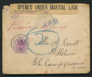 1901 Ofs Boer War Pow Cover To St Helena Pow,  Npr,  Censor Seal Signed,  Rare