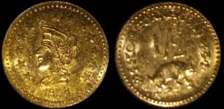 Rare 1858 California Gold 1/2 Coronet Head Fractional Souvenir Token Coin