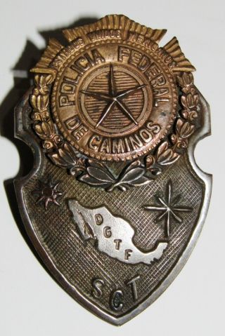 Obsolete Mexican Federal Road Police Brass Badge Very Rare