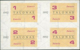 Lithuania 1,  2,  3,  4 Talonas (1992 January) Unc Food Talonai Very Rare