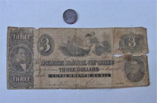 Rare $3 Bank Note,  1857,  From The State Bank Of Ohio,  Xenia Branch
