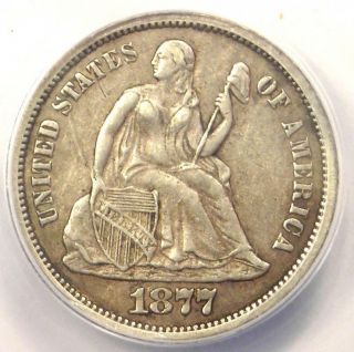 1877 - Cc Seated Liberty Dime 10c - Anacs Au55 Details - Rare Carson City Coin