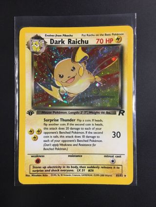 Pokémon Tcg - Dark Raichu 1st Edition - Team Rocket Set 83/82 Holo Secret Rare
