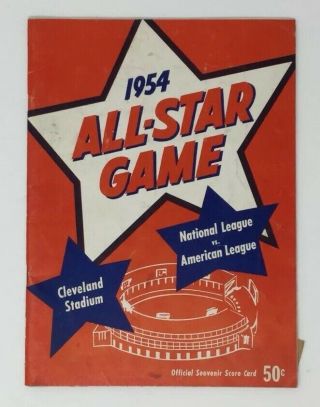 Rare 1954 All Star Major League Baseball Game Program With Ticket Stub Unscored