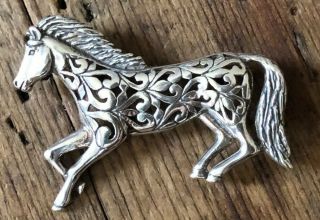 Vtg 925 Sterling Silver Signed Jezlaine Brooch Openwork Horse Pin Brooch Rare