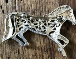 Vtg 925 Sterling Silver Signed Jezlaine Brooch Openwork Horse Pin Brooch RARE 2