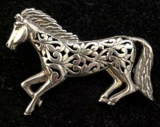 Vtg 925 Sterling Silver Signed Jezlaine Brooch Openwork Horse Pin Brooch RARE 3