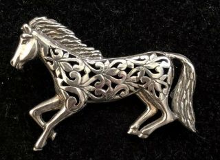Vtg 925 Sterling Silver Signed Jezlaine Brooch Openwork Horse Pin Brooch RARE 5