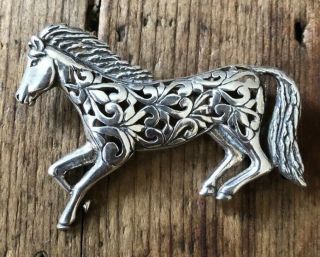 Vtg 925 Sterling Silver Signed Jezlaine Brooch Openwork Horse Pin Brooch RARE 6
