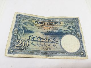 Rare Vingt Francs Banque Du Congo Belge 1940
