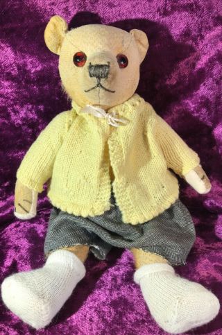 Rare Antique 12” Chiltern Teddy Bear Bald Bruin,  Jointed,  Glass Eyes,  C1920s
