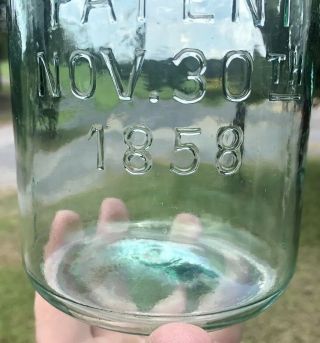 Rare Green Masons Patent 1858 CCGC Half Gallon Fruit Jar Early 3