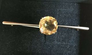 Rare Edwardian/victorian Vintage 9ct Gold With Large Citrine Brooch/pin - V.  G.  C.