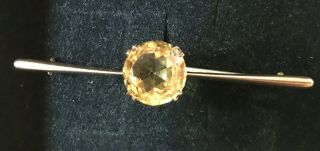 RARE EDWARDIAN/VICTORIAN VINTAGE 9ct GOLD WITH LARGE CITRINE BROOCH/PIN - V.  G.  C. 5