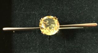 RARE EDWARDIAN/VICTORIAN VINTAGE 9ct GOLD WITH LARGE CITRINE BROOCH/PIN - V.  G.  C. 8