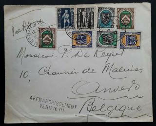 Rare 1952 Algeria Cover Ties 8 Stamps Canc Alger Sauliere Place To Belgium