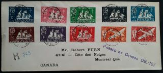 Rare 1942 St Pierre & Miquelon Registd Censor Cover Ties 10 Schooner Stamps