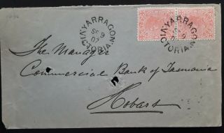 Rare 1907 Victoria Australia Cover Ties 2x 1d Rose Qv Stamps Yarragon To Hobart
