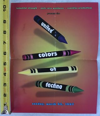Vintage Rave Flyer 1997 " United Colors Of Techno " Rare Wmc Memorabilia