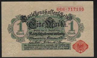 1914 1 Mark Wwi German Rare Old Vintage Paper Money Banknote Currency P 51 Unc