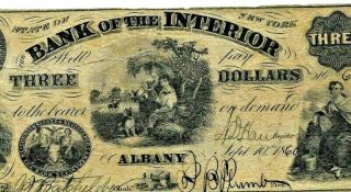 $3 " Rare " (bank Of The Interior) " 1800 