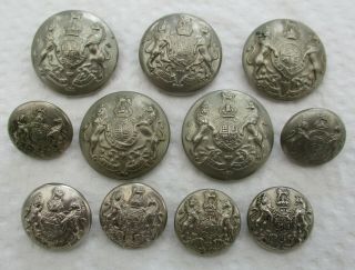 Rare Set 11x British Army: " General Service Volunteers White Metal Buttons " (ww1)