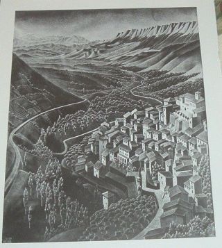 Rare M C Escher " Town In Southern Italy " Print Atrani,  Coast Of Amalfi