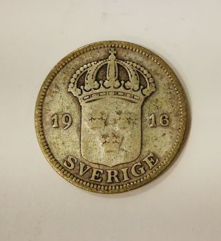 Sweden 50 Ore 1916 Silver Small 6 Very Rare