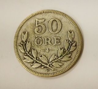 Sweden 50 ore 1916 Silver Small 6 Very Rare 2