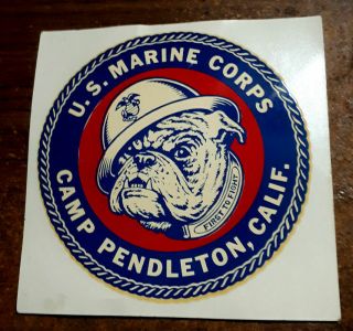 Rare 1965 United States Marine Corps Usmc Camp Pendleton Bull Dog Water Decal