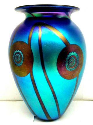 Stunning Rare Color Blue Purple Glass Art Vase Robert Eickholt Signed 2003