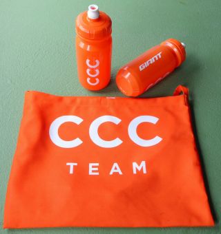 Rare 2019 Team Ccc Giant Feed Bag Water Bottle Set Tour De France Bidon Musette
