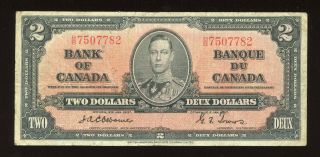 1937 Bank Of Canada $2 Bank Note Rare Osborne Signature - B/b7507782