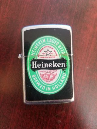 Vintage " Heineken " Very Rare Stainless Steel " Wind Proof " Lighter Exlnt Cond