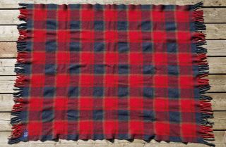 Vintage Pendleton Red Plaid Wool Blanket,  Throw Rare Label