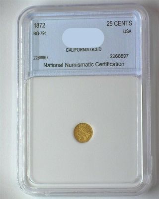 1872 CALIFORNIA GOLD 25 CENTS - OCTAGON - GEM UNCIRCULATED CAMEO RARE THIS 2