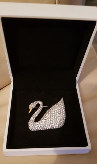 Rare Swarovski 100 Years Anniversary Crystal Set Swan Brooch & Box