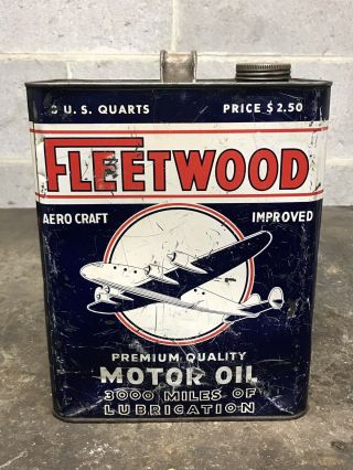 Rare Vintage Fleetwood Aero Craft Airplane Motor Oil 2 Gallon Can Gas Oil