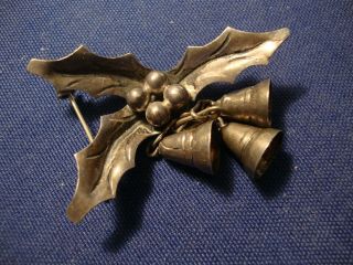 Old Pawn Mexico Ultra Rare Christmas Bells Sterling Silver Brooch