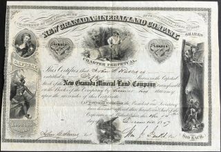 Granada Mineral Land Co Stock 1857.  Phil. ,  Pa.  South Amer.  Mines Beauty Rare