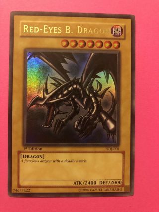 Yugioh Red Eyes Black Dragon Sdj - 001 1st Edition Rare Card