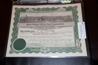 Okla - Prairie Oil & Gas Corporation Stock Certificate Rare 1919